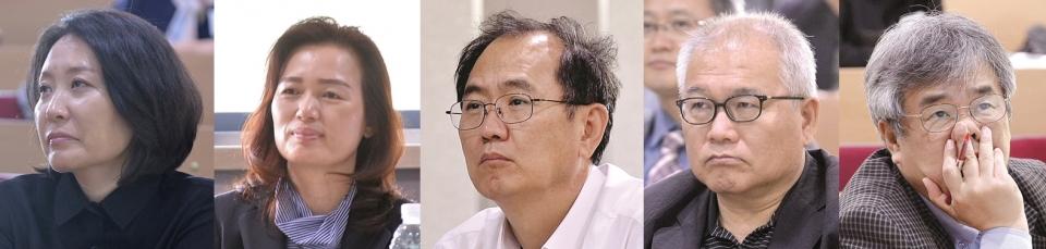 왼쪽부터 이정미 인덕대학교 학생처장, 이남순 송곡대학교 대외협력처장, 이계철 군장대학교 부총장, 김형래 두원공과대학교 교수, 한광식 김포대학교 교수,