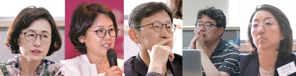 왼쪽부터 곽정숙 목포과학대학교 교수, 최미순 세한대 창의융합교육혁신원장, 이승구 국민대 대학혁신추진단 실장, 이현호 연성대학교 기획처장, 안미경 인천재능대학교 창업진흥센터장.