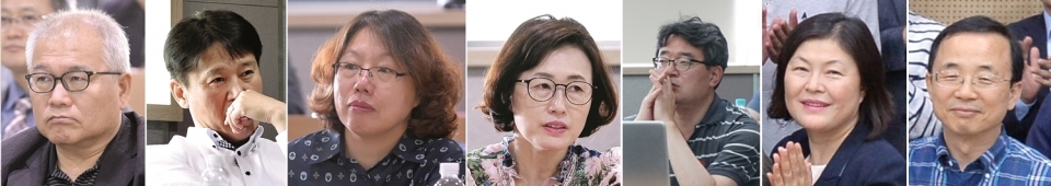 왼쪽부터 김형래 두원공과대학교 교수, 김명수 동강대학교 교수, 이태숙 강원관광대학교 NCS지원센터장, 곽정숙 목포과학대학교 교수, 이현호 연성대학교 기획처장, 김설악 여주대학교 교무처장, 오태균 동양미래대학교 교학처장.